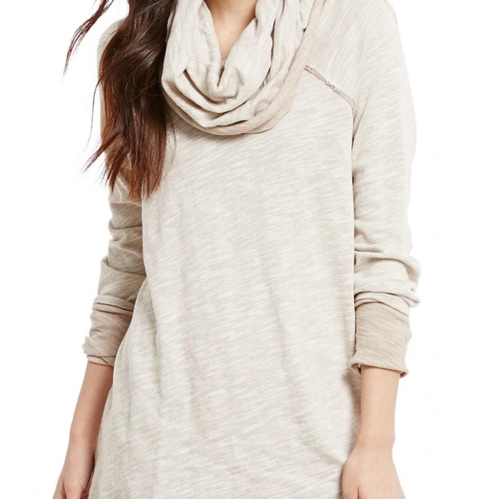 Free People Beach Beige Cocoon Cowl Neck Knit Sweater Tunic - Picture 2 of 15